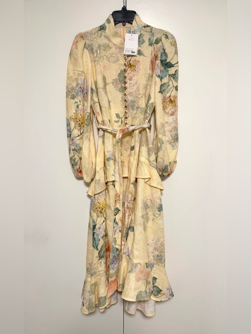 Zimmermann Illuminate Peplum Linen Midi Dress Lemon Hydrangea - AU2/US8 - NWOT